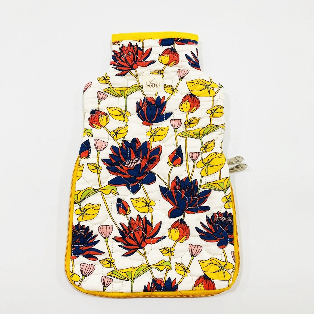 Camellia Hot Water Bag Cover: Blue Red Yellow Lilies