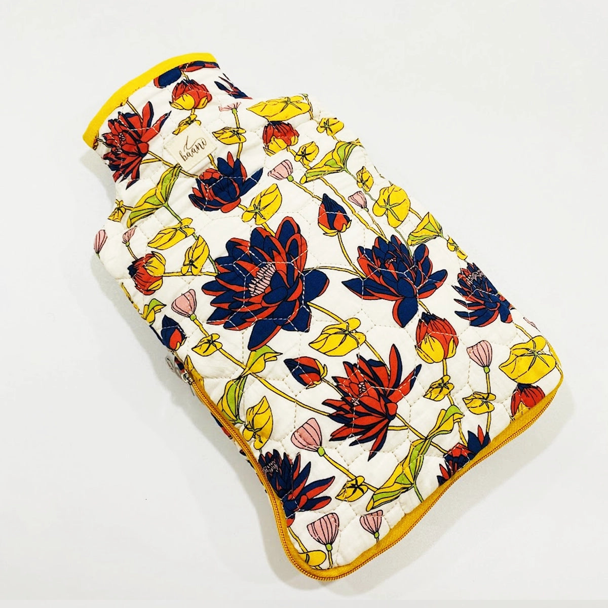 Camellia Hot Water Bag Cover: Blue Red Yellow Lilies