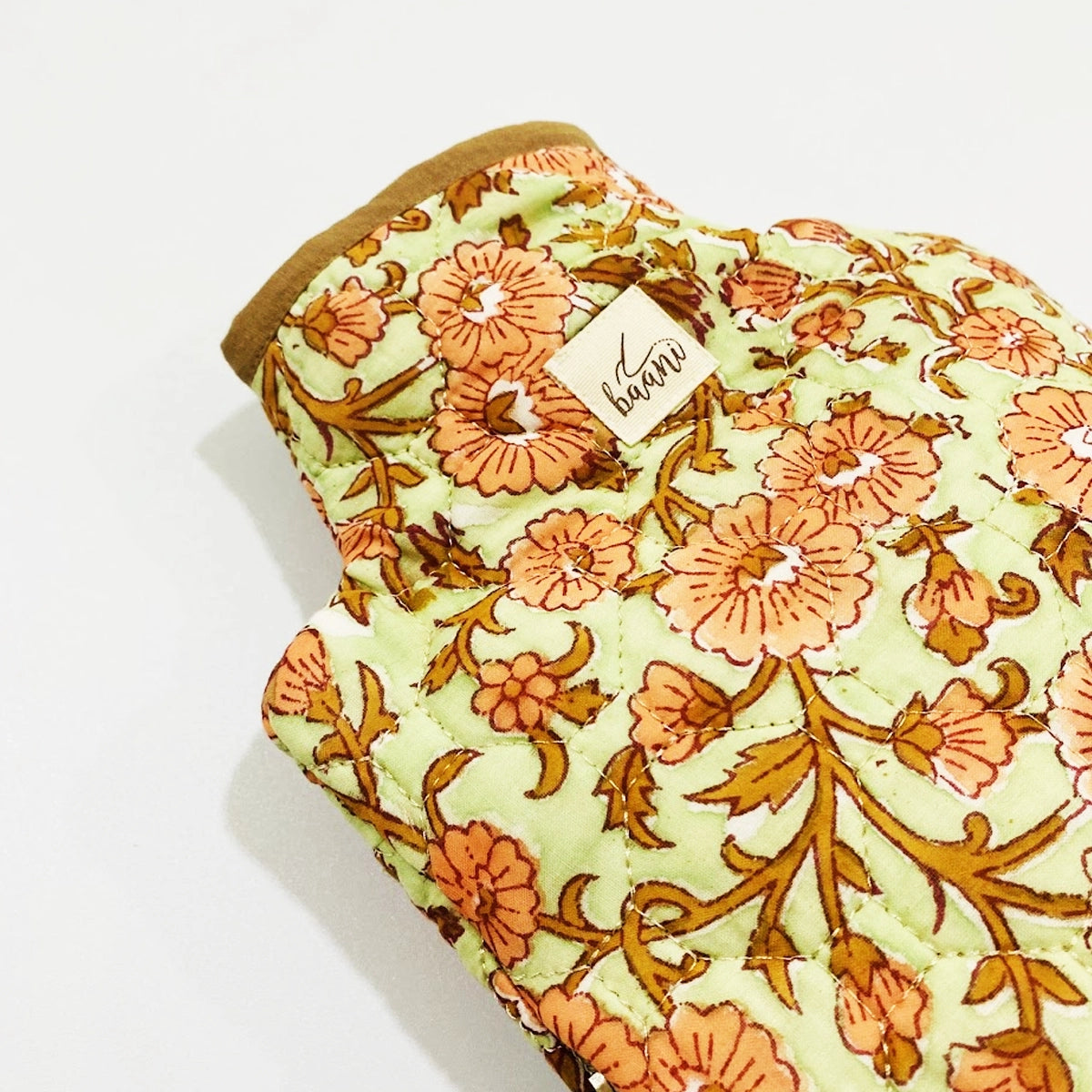 Camellia Hot Water Bag Cover: Peach Lime Green Florals