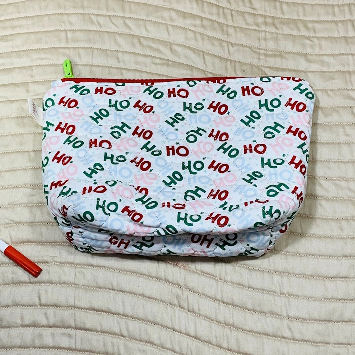 Daisy Pouches: Set of 2: Ho Ho Ho! Christmas White Red Green