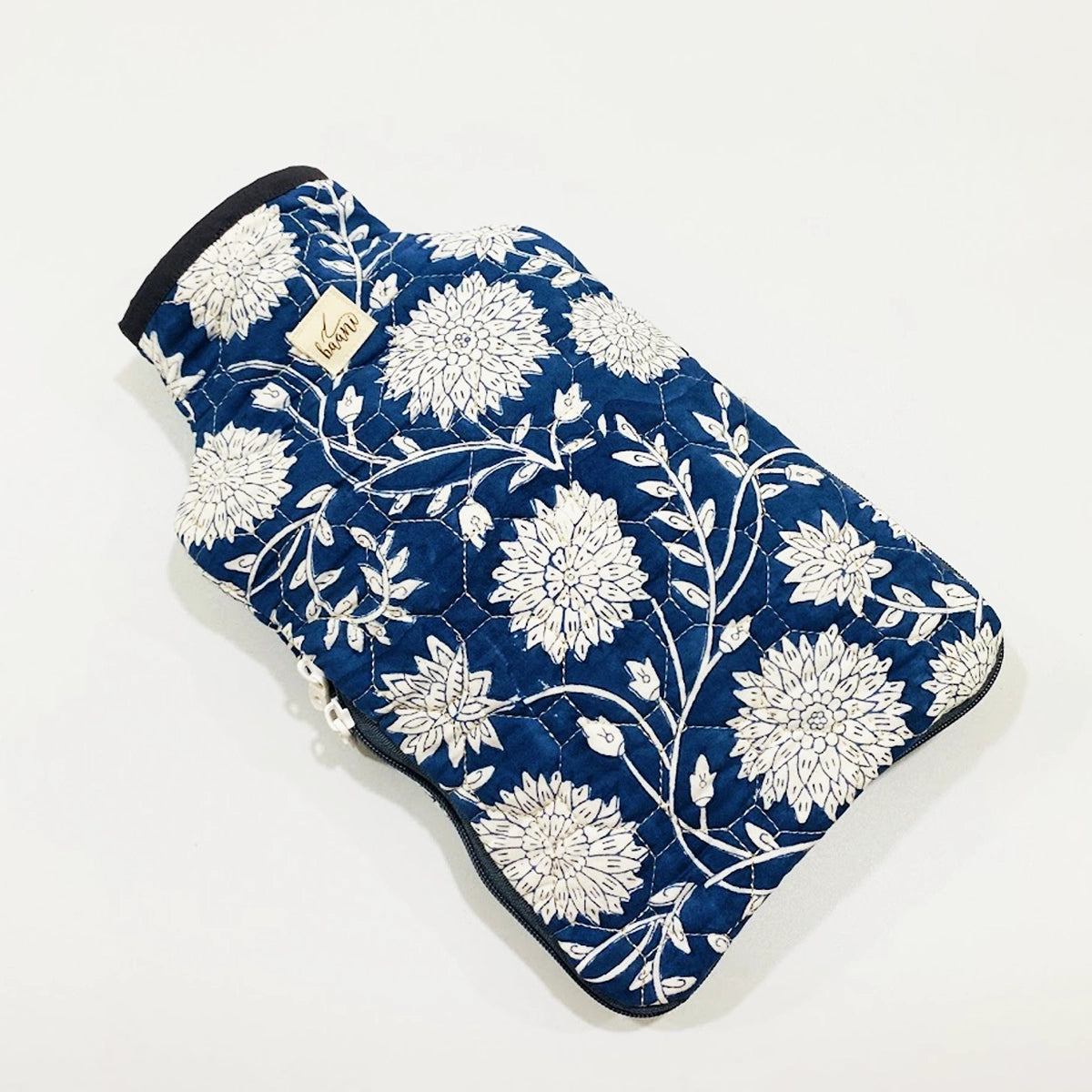 Camellia Hot Water Bag Cover: Blue Floral