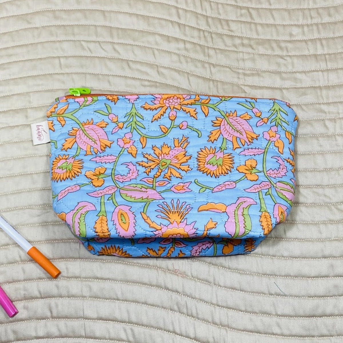 Daisy Pouches: Set of 3: Blue Orange Green Florals