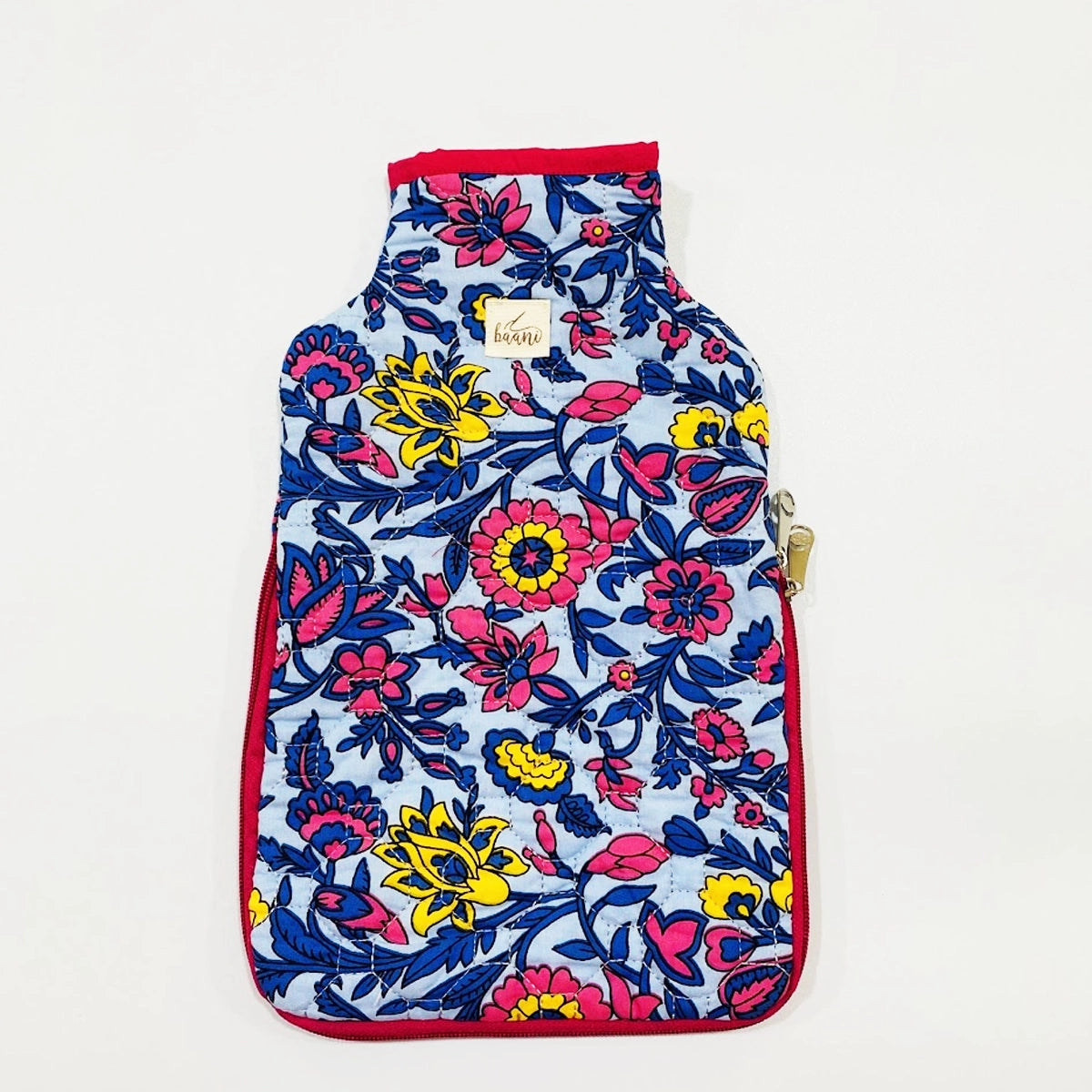 Camellia Hot Water Bag Cover: Blue Pink Yellow Floral