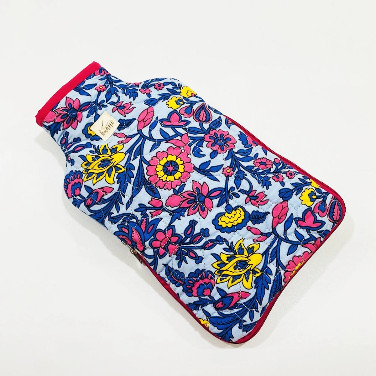 Camellia Hot Water Bag Cover: Blue Pink Yellow Floral