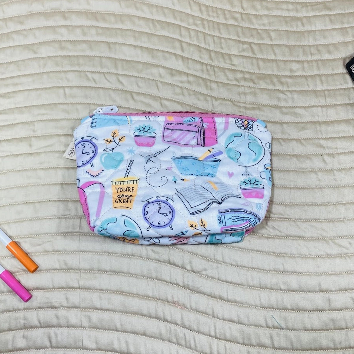 Daisy Pouches: Set of 3: Back to School White Pink