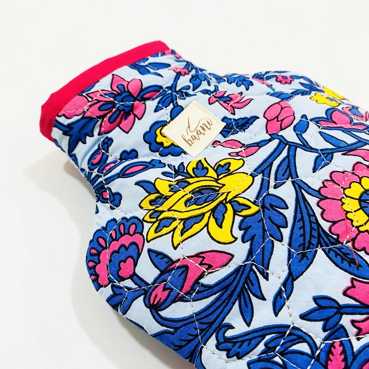 Camellia Hot Water Bag Cover: Blue Pink Yellow Floral