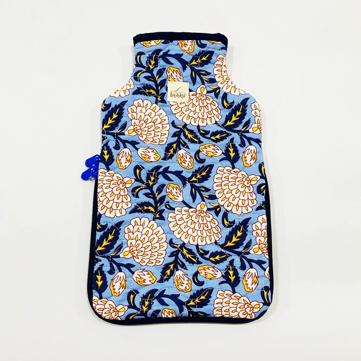 Camellia Hot Water Bag Cover: Blue Yellow Floral