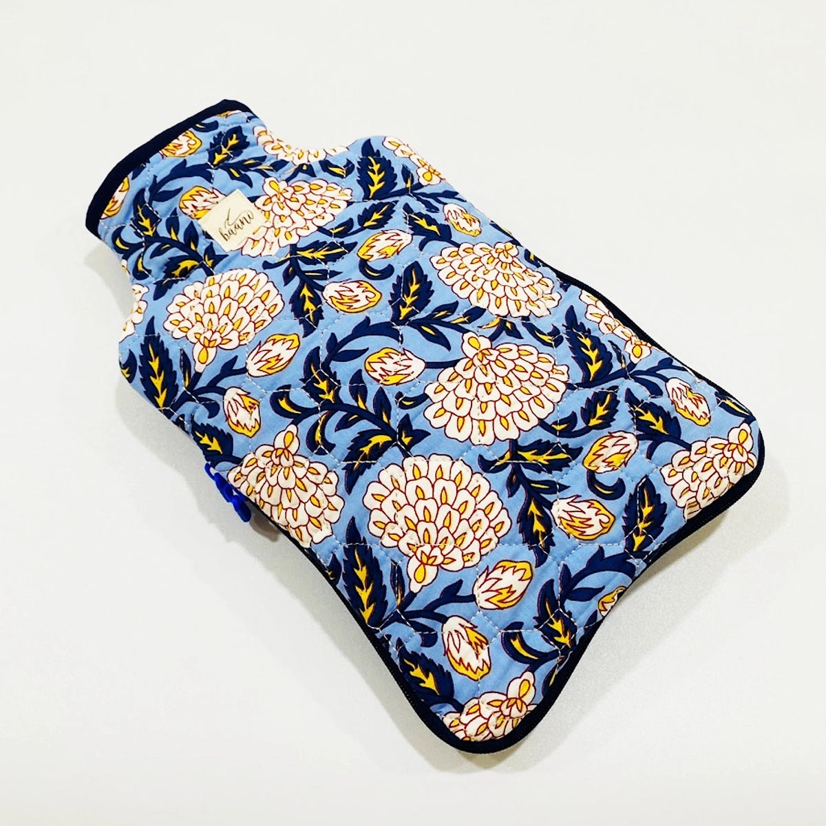 Camellia Hot Water Bag Cover: Blue Yellow Floral