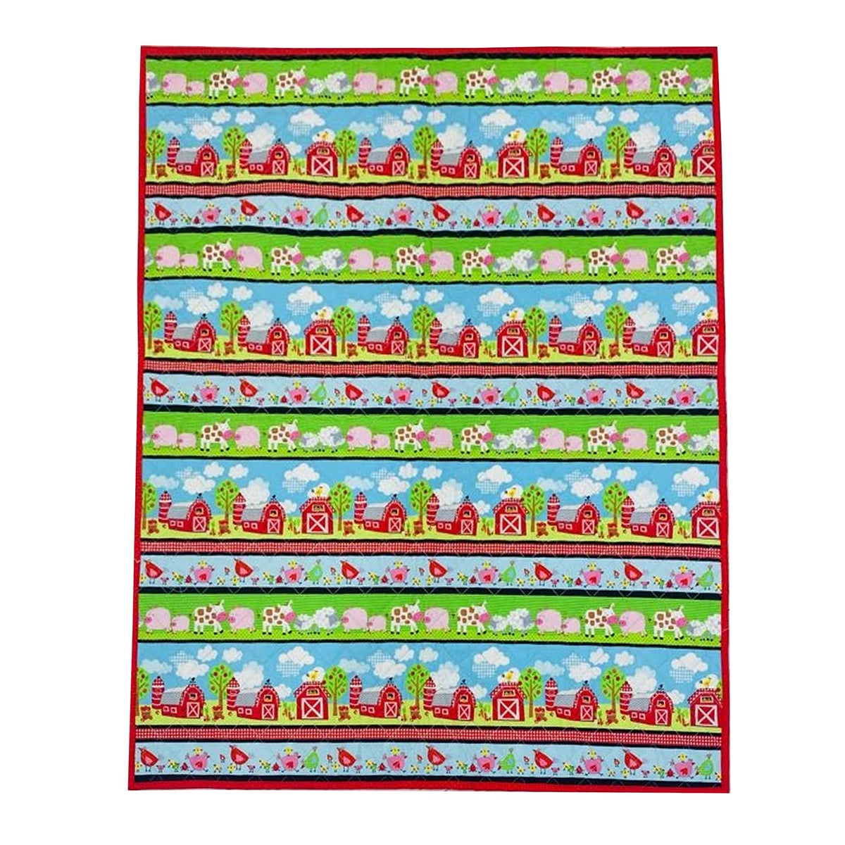 BABY QUILT: Farm Animals Red Green