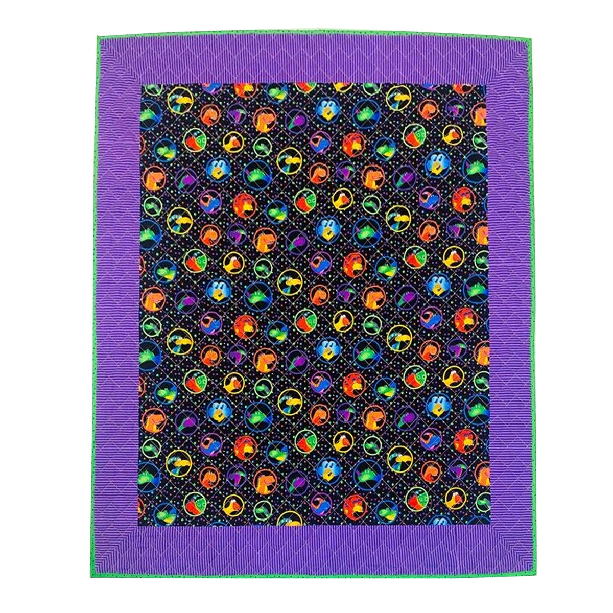 BABY QUILT: Black Multicolor Dinos