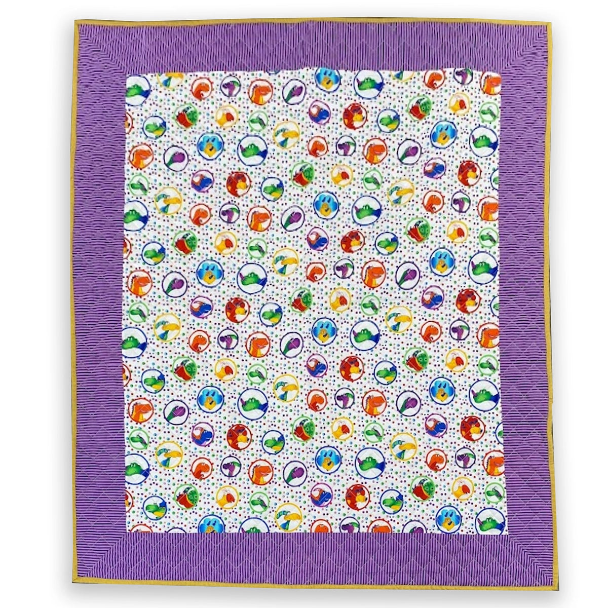 BABY QUILT: White Multicolor Dinos