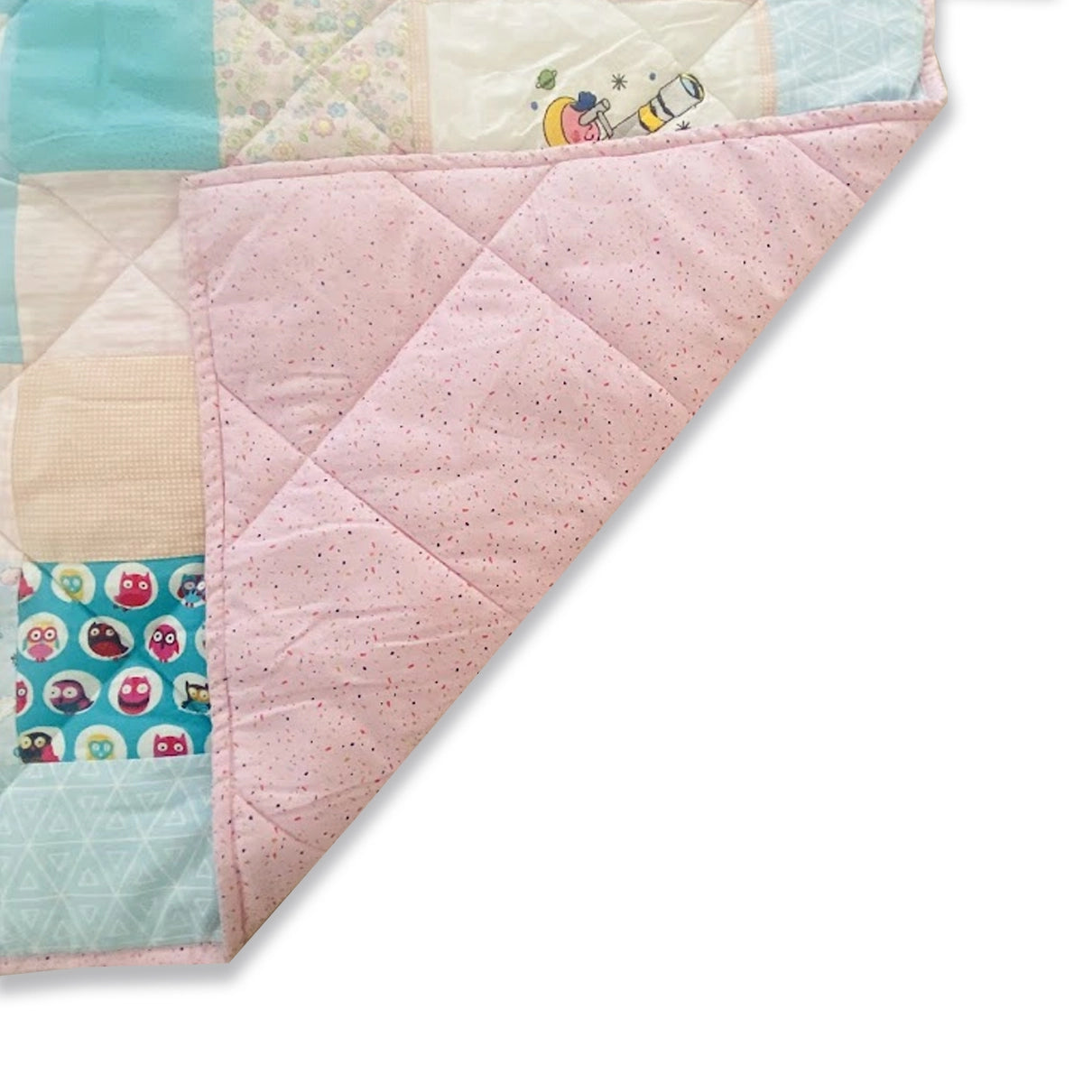 Baby Quilt: Embroidery- Pink & Blue Astronauts