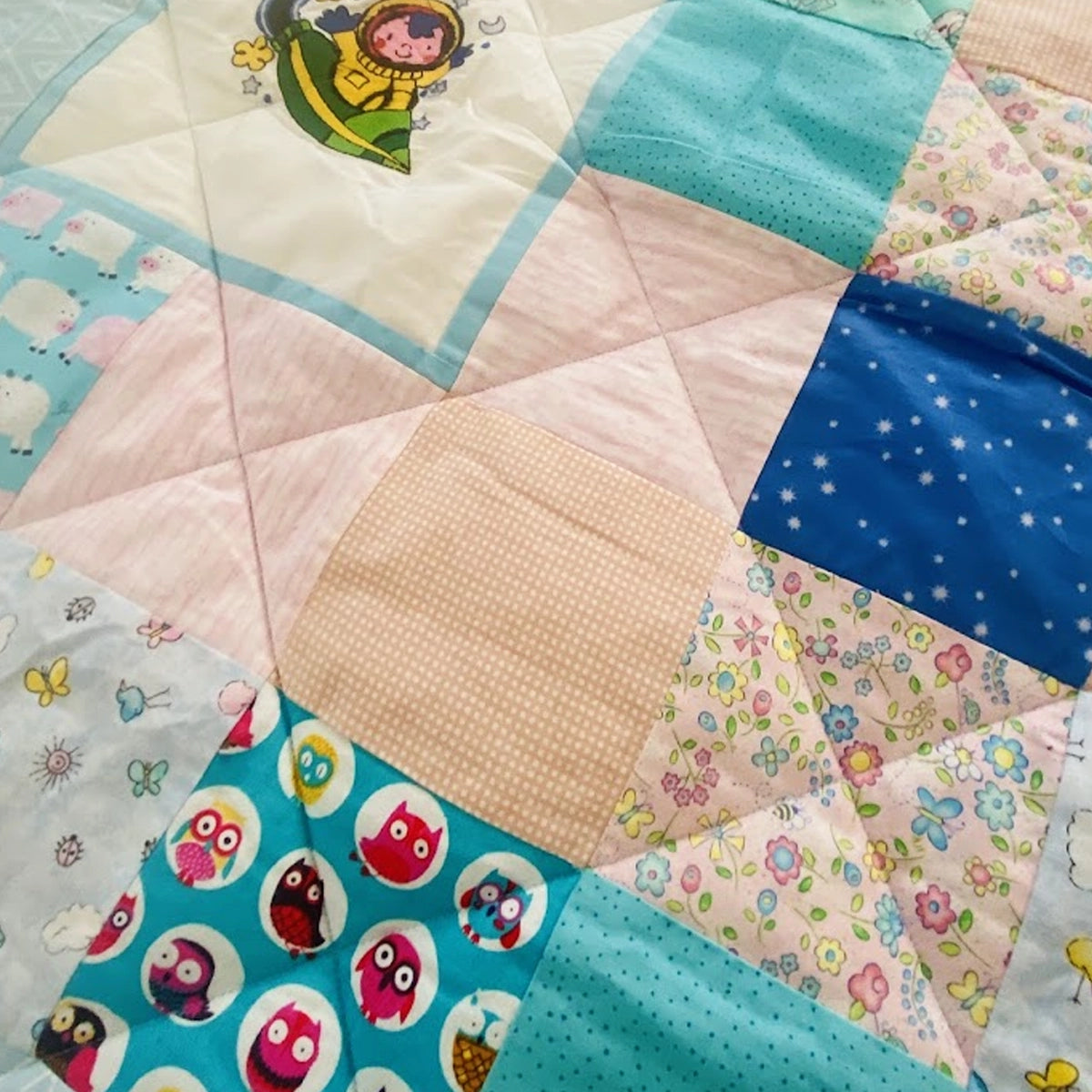 Baby Quilt: Embroidery- Pink & Blue Astronauts