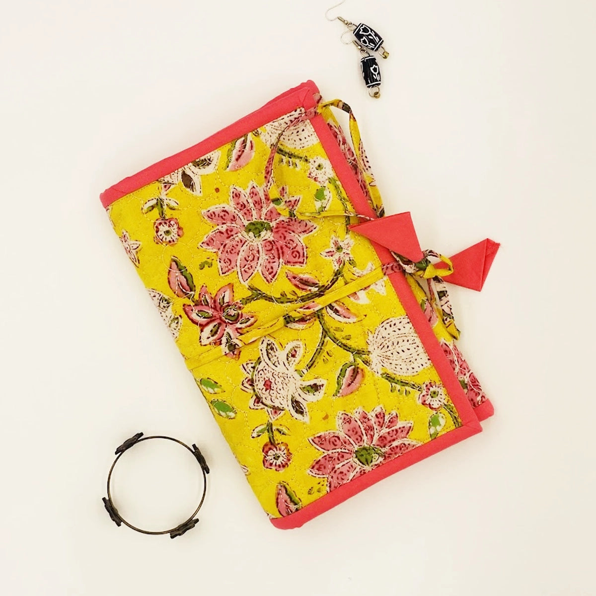 Buttercup Jewellery Pouch: Yellow Pink Floral