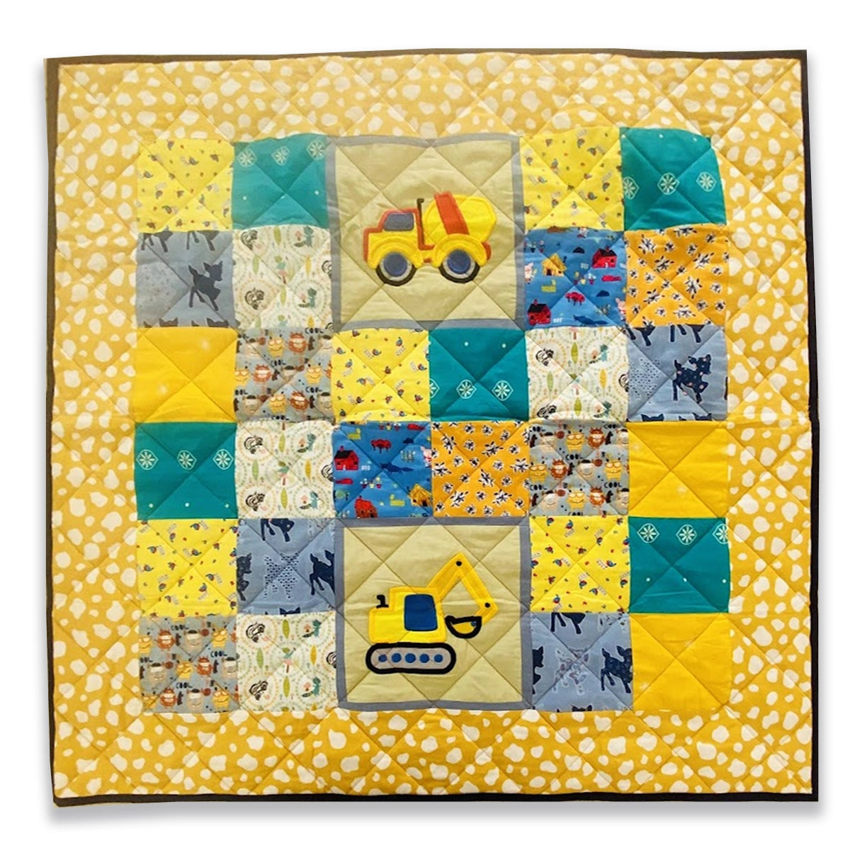 Baby Quilt: Embroidery- Yellow & Blue Construction Trucks