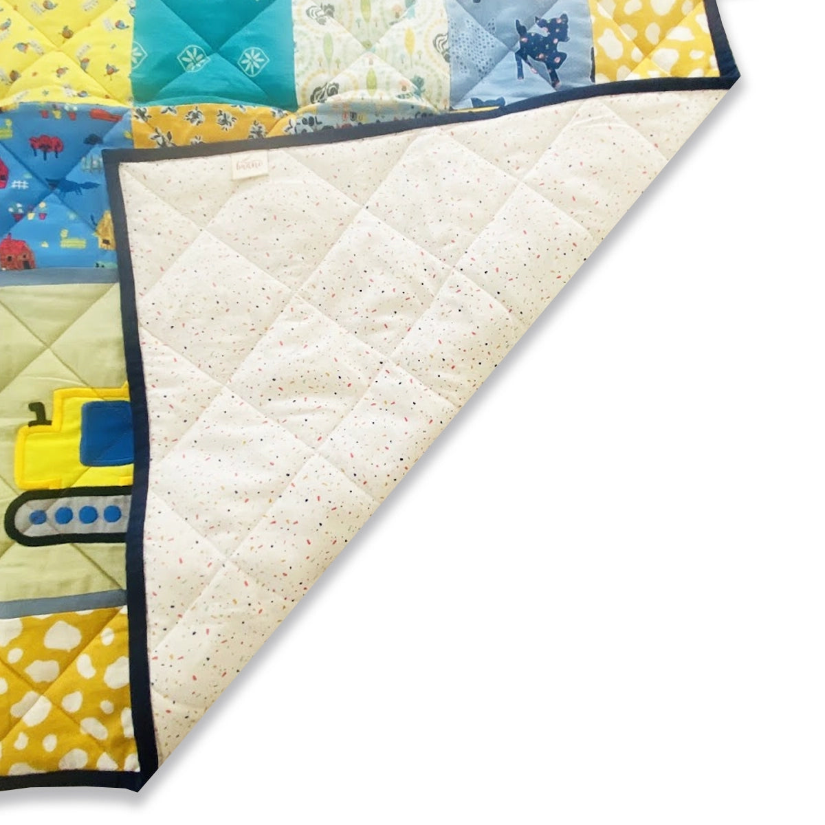 Baby Quilt: Embroidery- Yellow & Blue Construction Trucks