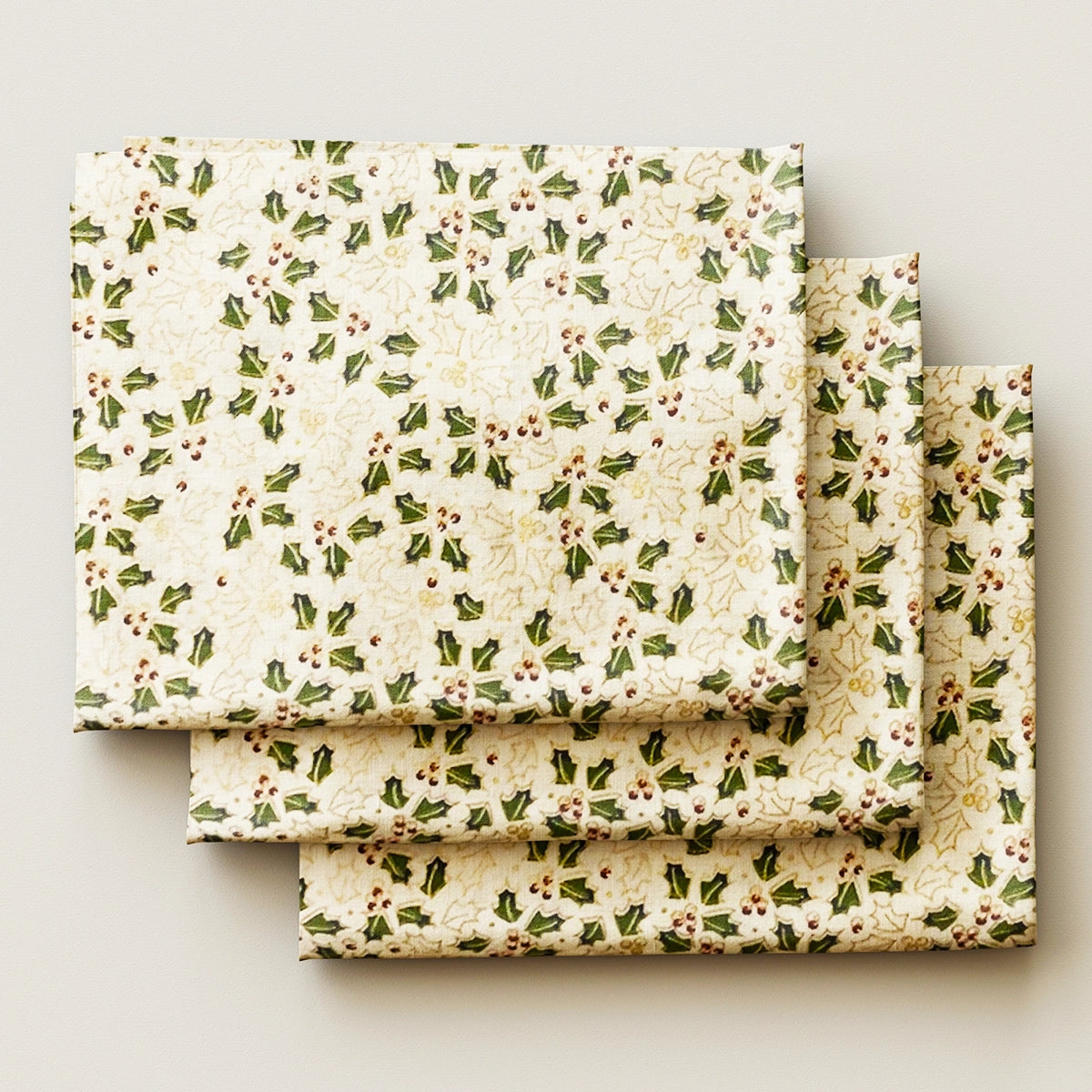 BAANI CHRISTMAS: Gold Green Mistletoe on Off White