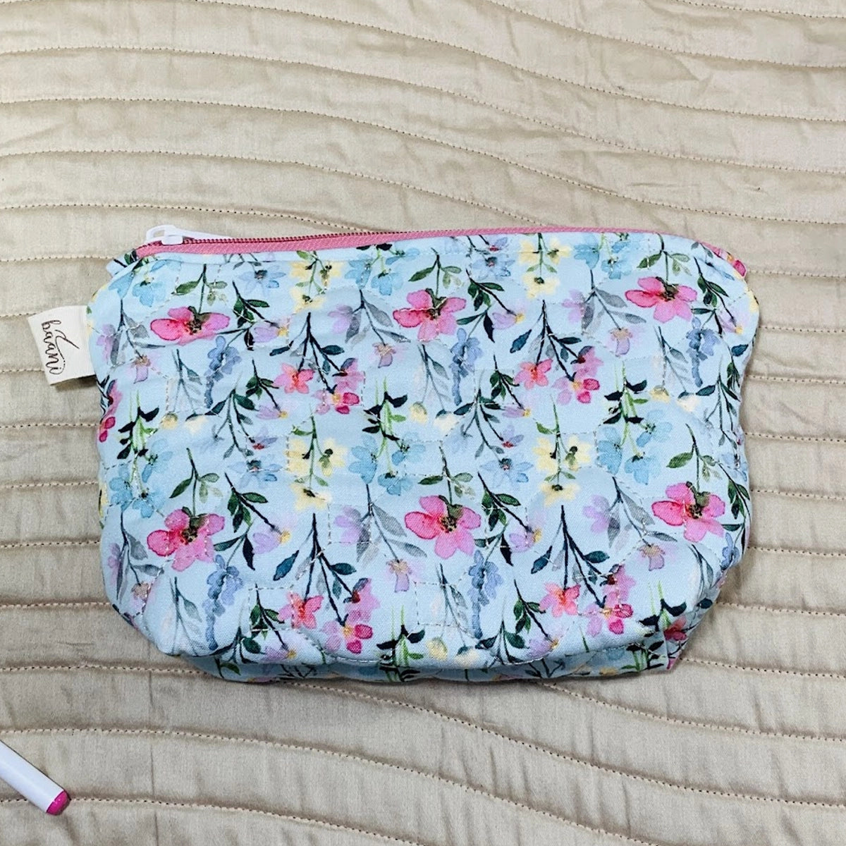 Daisy Pouches: Set of 3: Field Flowers on Blue Green Pink