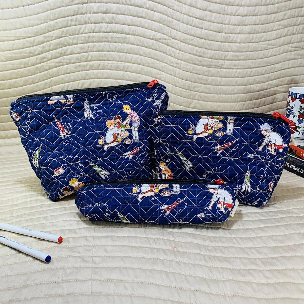 Daisy Pouches: Set of 3: Space Kids Dark Blue