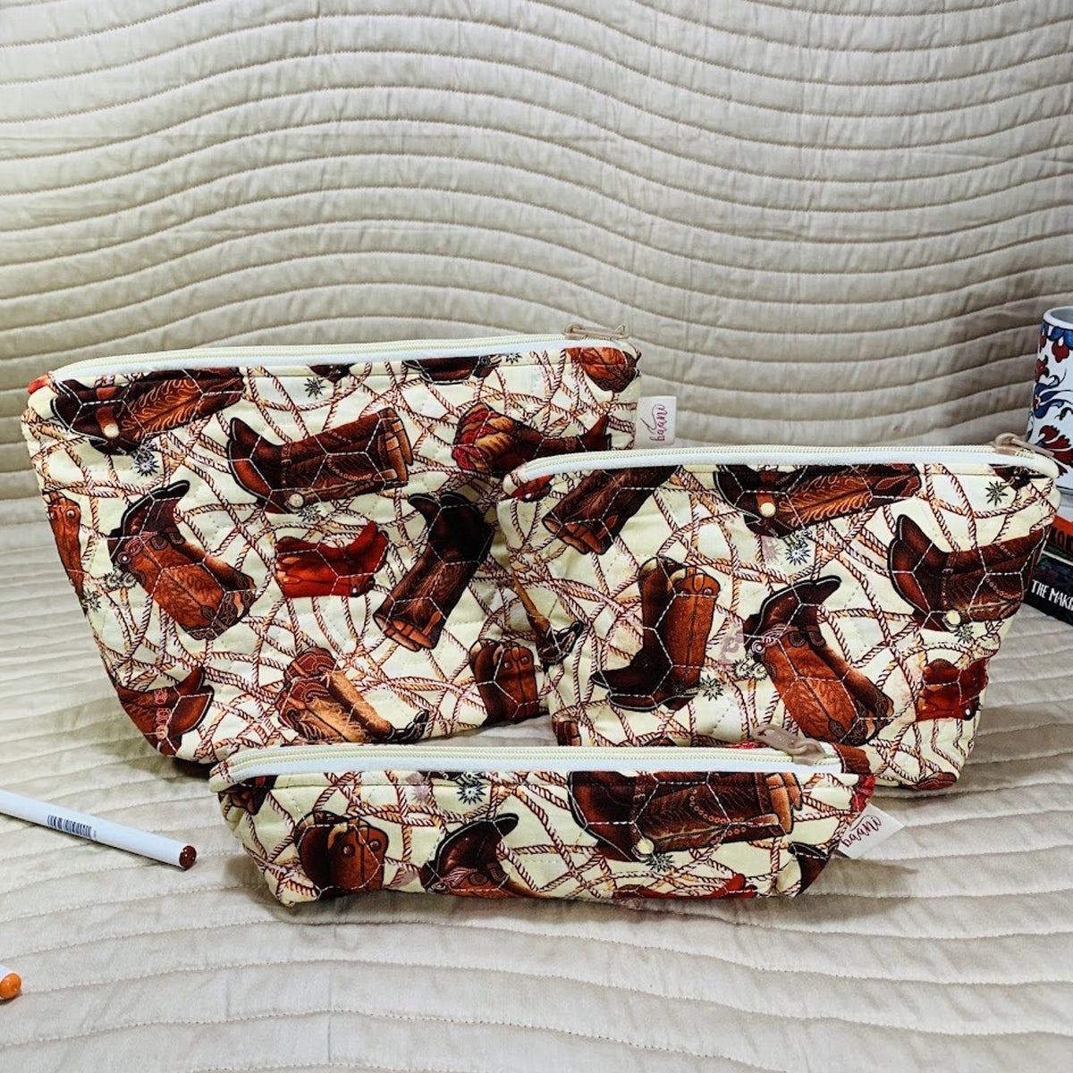 Daisy Pouches: Set of 3: Cowboy Boots Brown